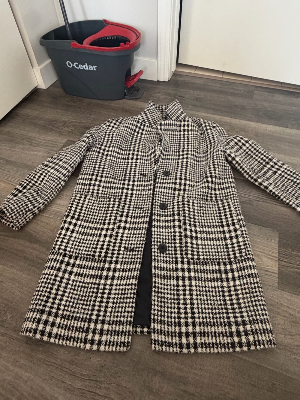 American Eagle Outfitters Black & White Houndstooth Pea Coat